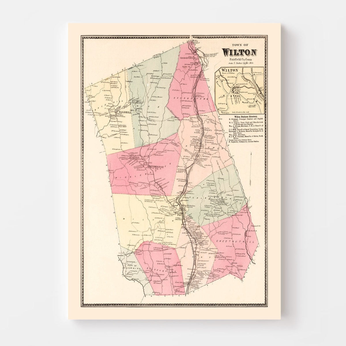 Vintage Map of Wilton, Connecticut 1867