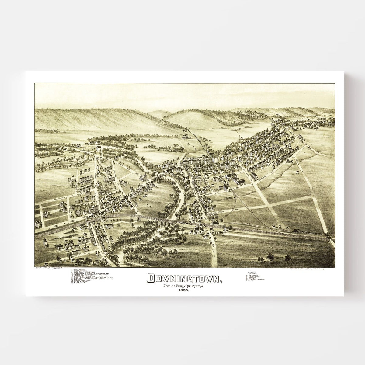 Vintage Map of Downington, Pennsylvania 1893