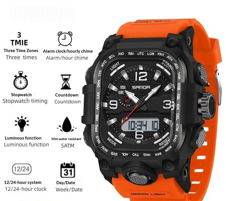 Square Digital Watch Waterproof Sports Countdown Timer Multifunctional Outdoor Hiking Wristwatch For Men