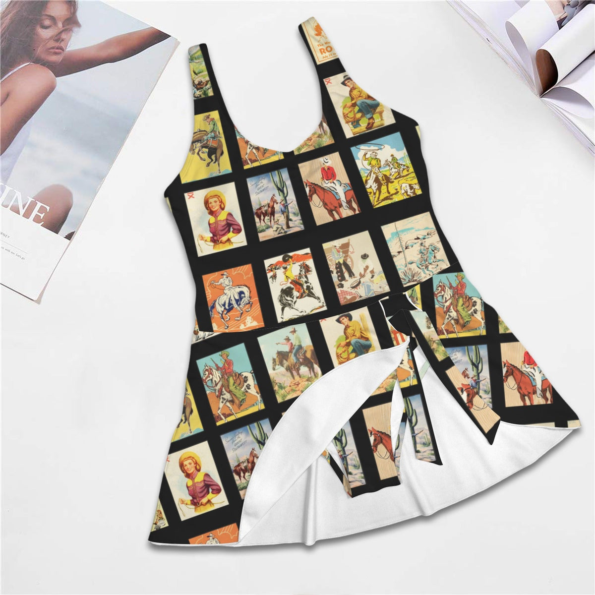 Baha Ranch Western Collage Skirted Swimsuit