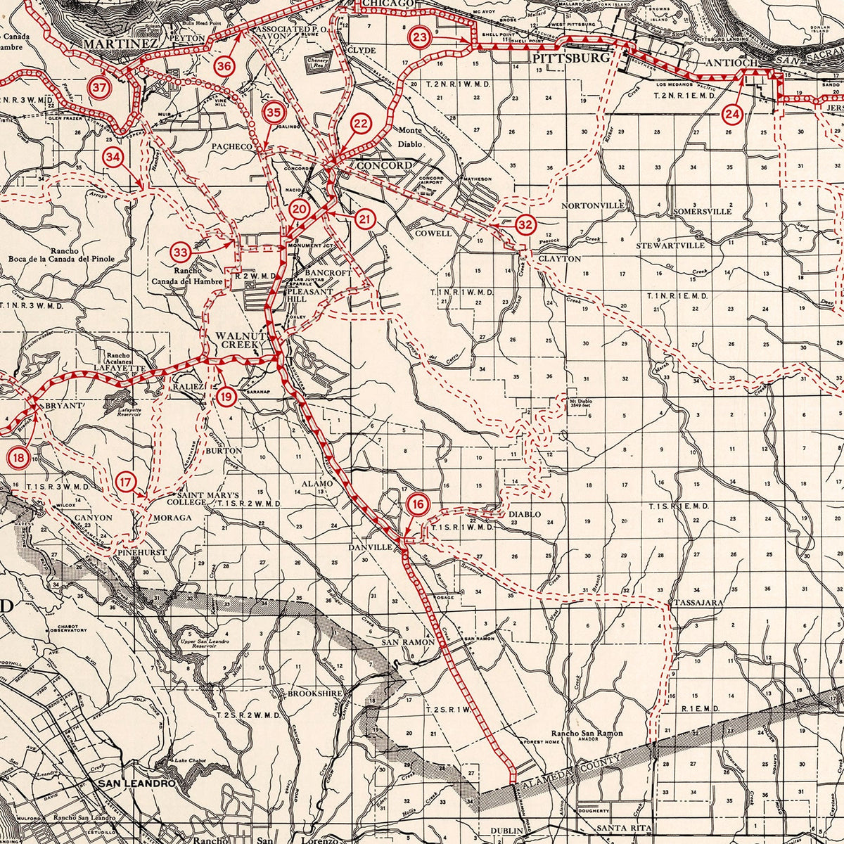 Vintage Map of Contra Costa County, California 1935