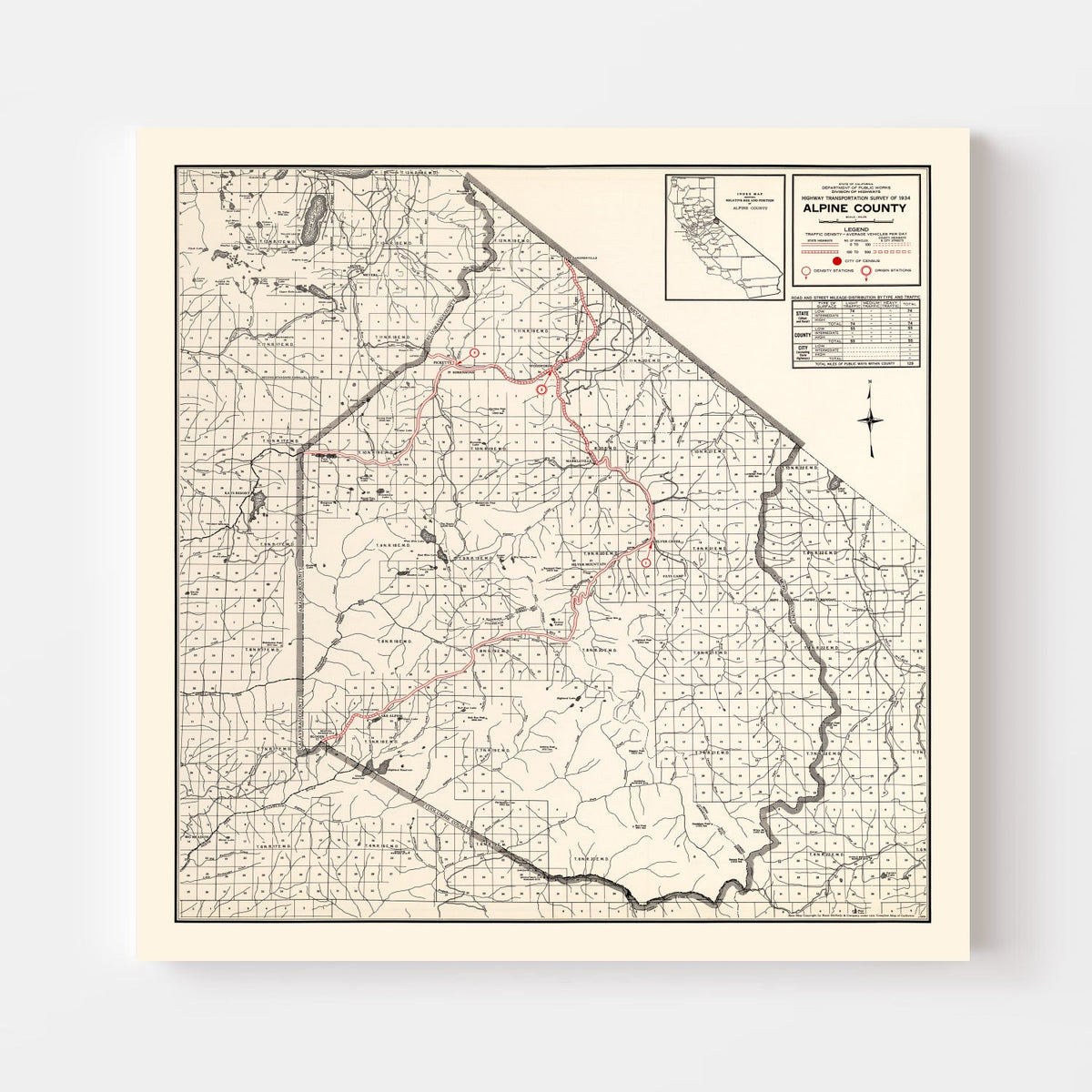 Vintage Map of Alpine County, California 1935