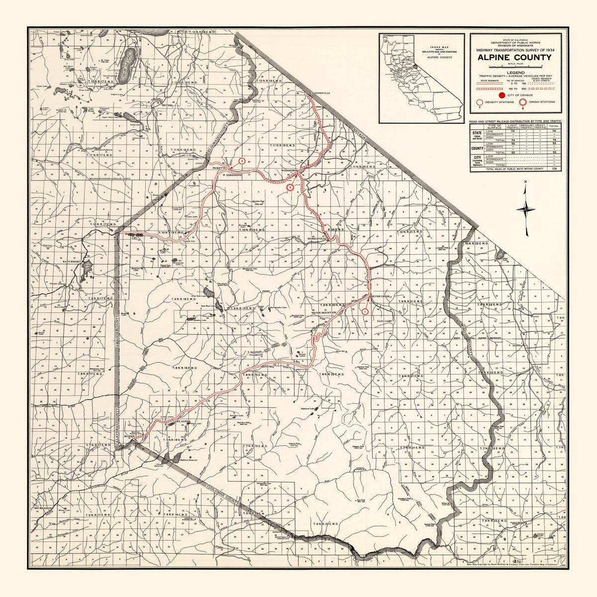 Vintage Map of Alpine County, California 1935