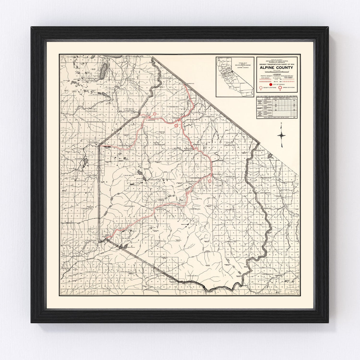 Vintage Map of Alpine County, California 1935