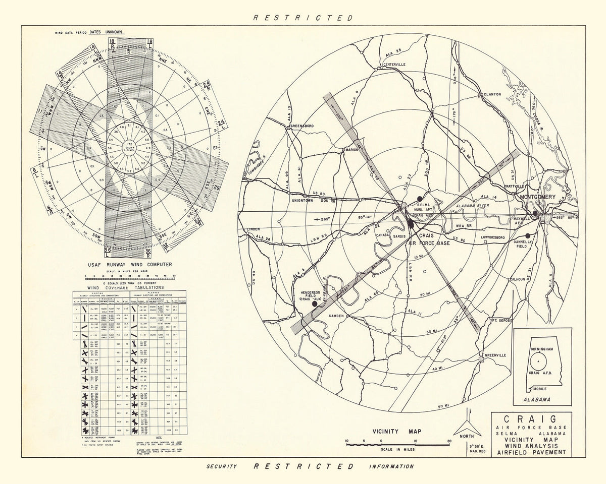 Vintage Map of the Craig Air Force Base Vicinity, 1950