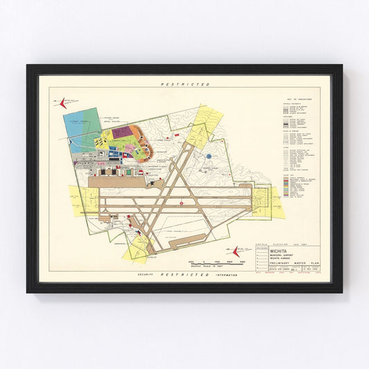 Vintage Map of Wichita Municipal Airport, 1952