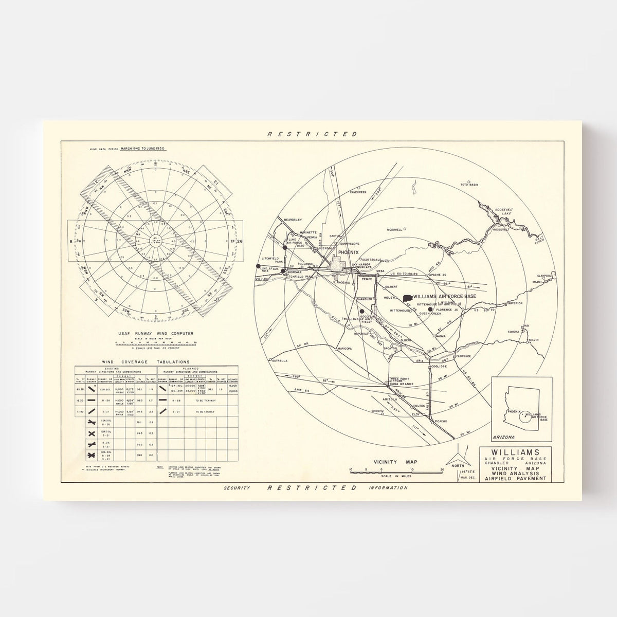 Vintage Map of the Williams Air Force Base Vicinity, 1952
