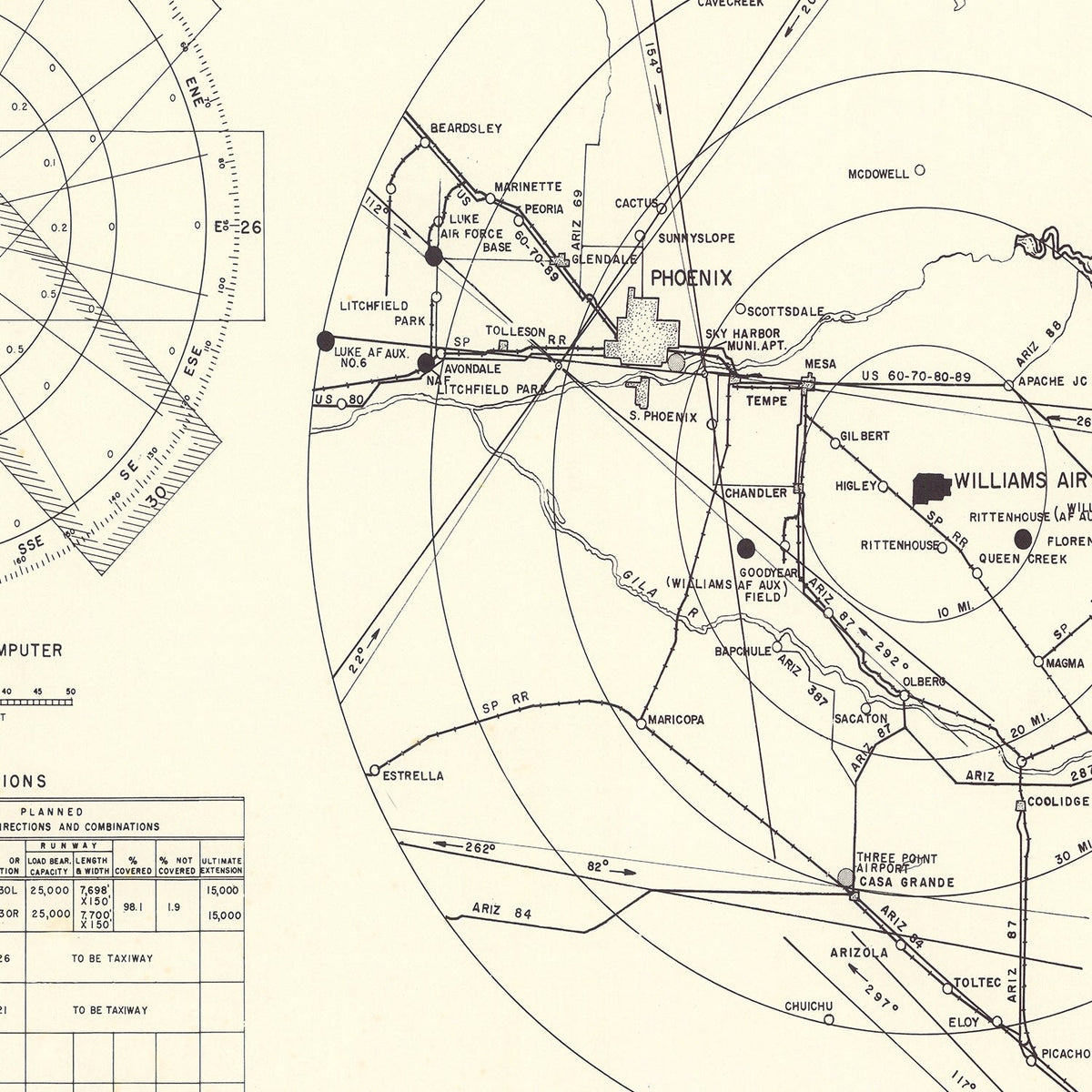 Vintage Map of the Williams Air Force Base Vicinity, 1952