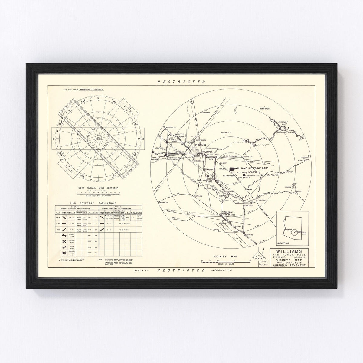 Vintage Map of the Williams Air Force Base Vicinity, 1952