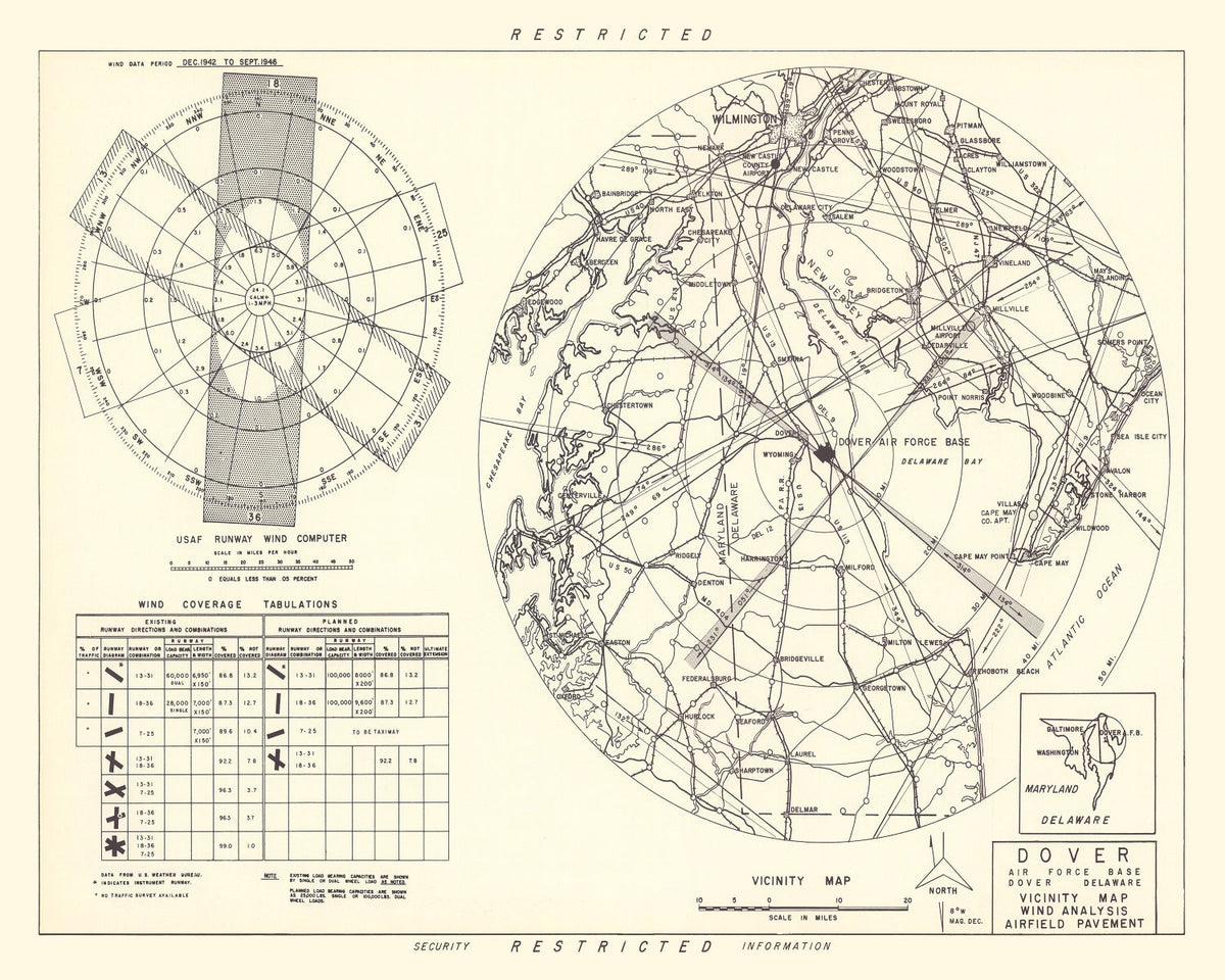 Vintage Map of the Dover Air Force Base Vicinity, 1952