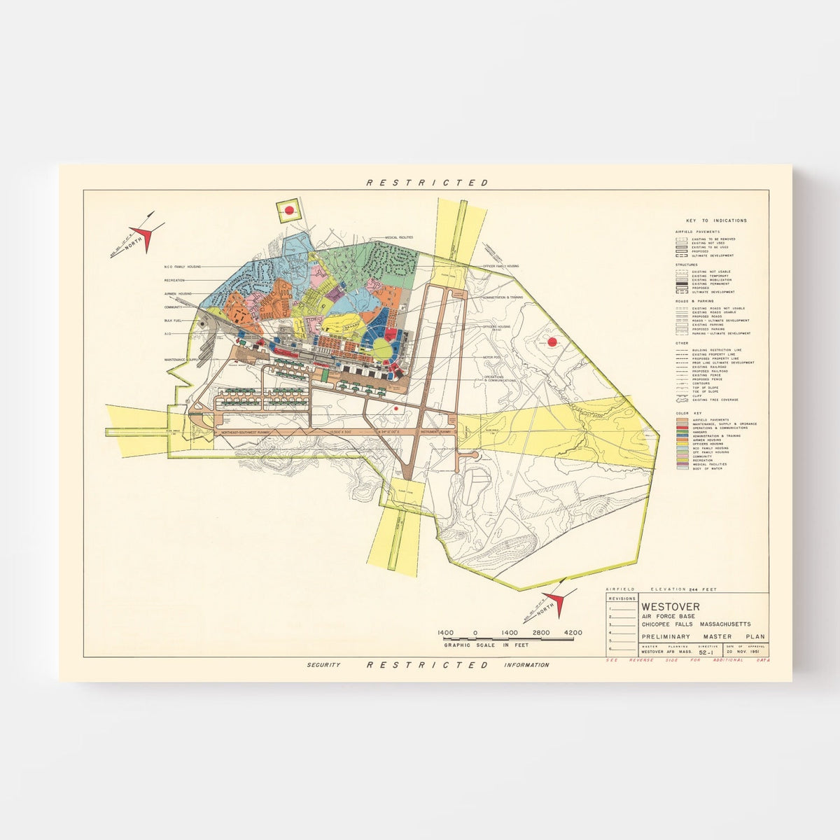 Vintage Map of Westover Air Force Base, 1951