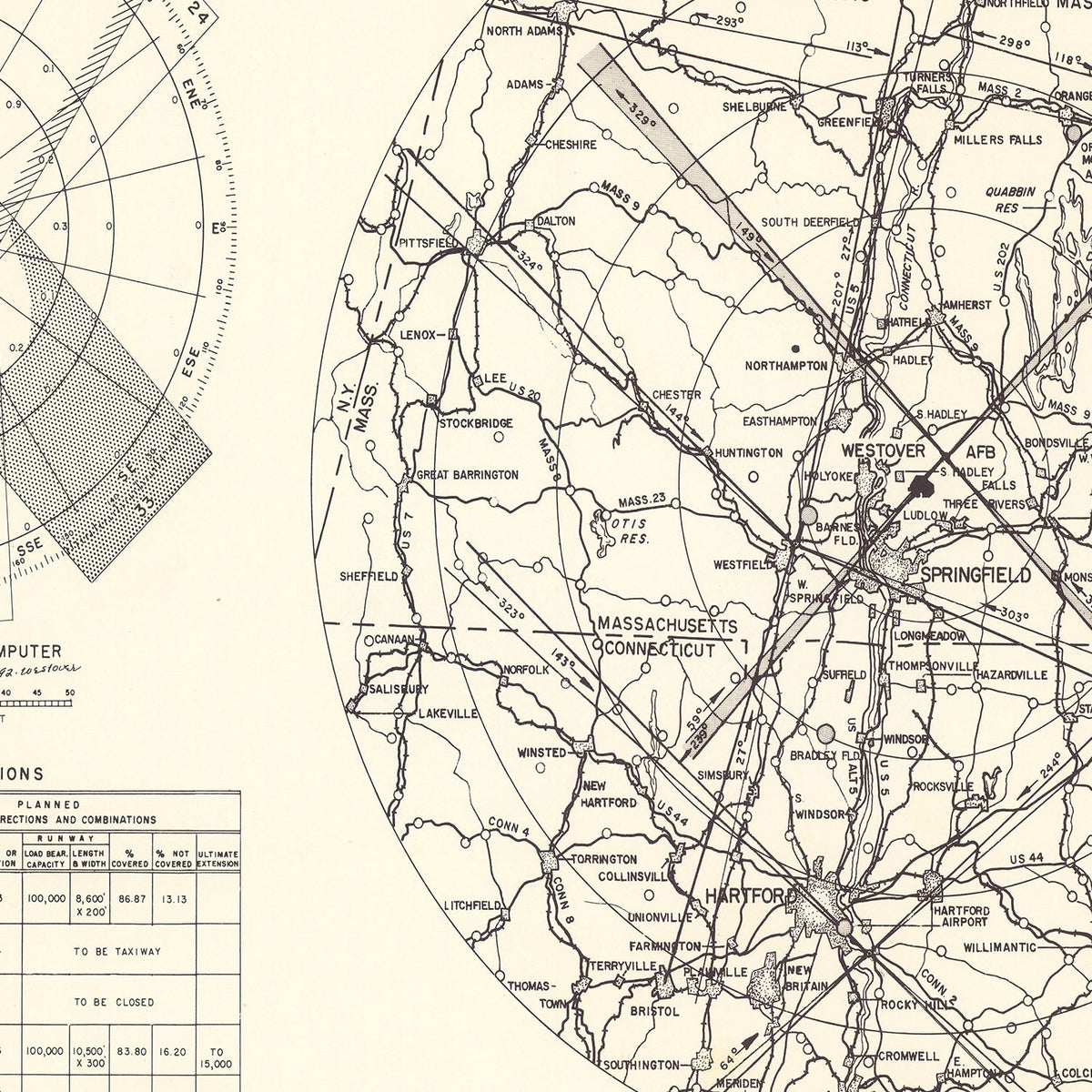 Vintage Map of the Westover Air Force Base Vicinity, 1951