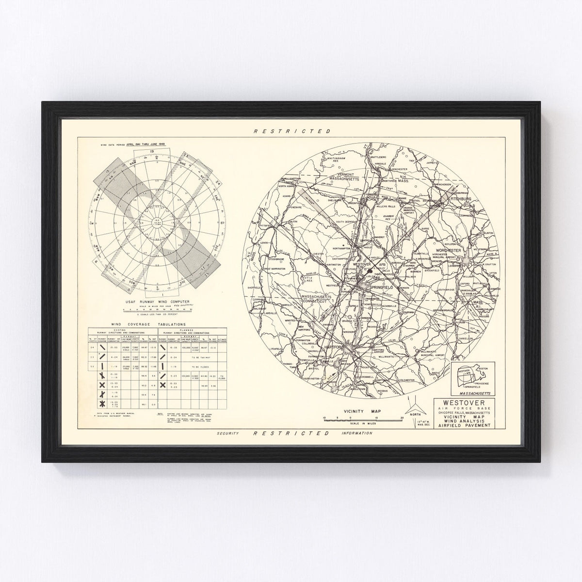 Vintage Map of the Westover Air Force Base Vicinity, 1951