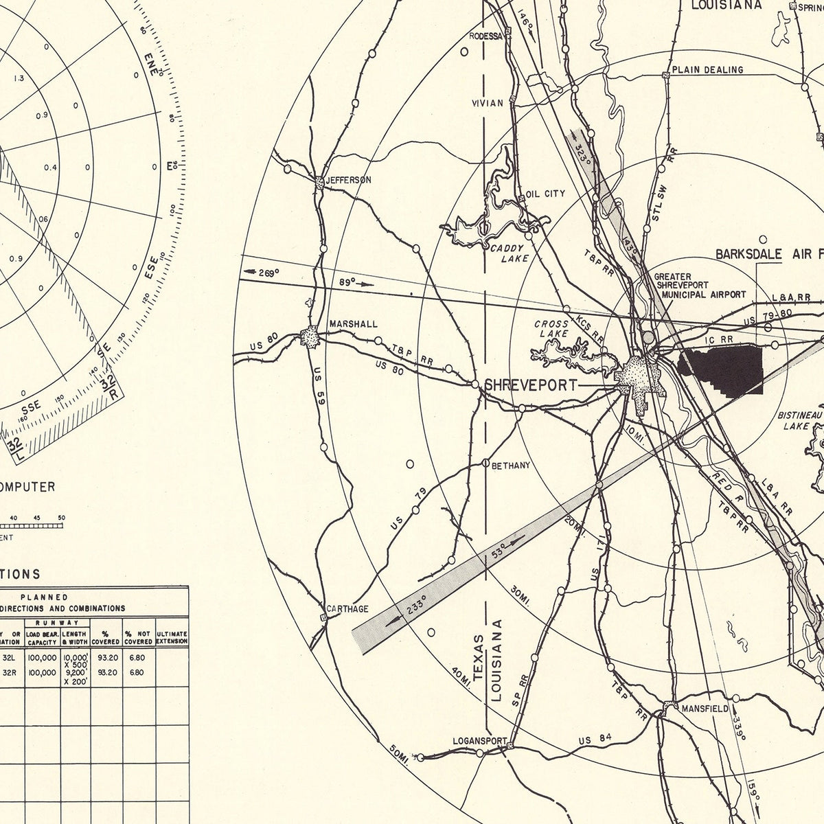 Vintage Map of the Barksdale Air Force Base Vicinity, 1952
