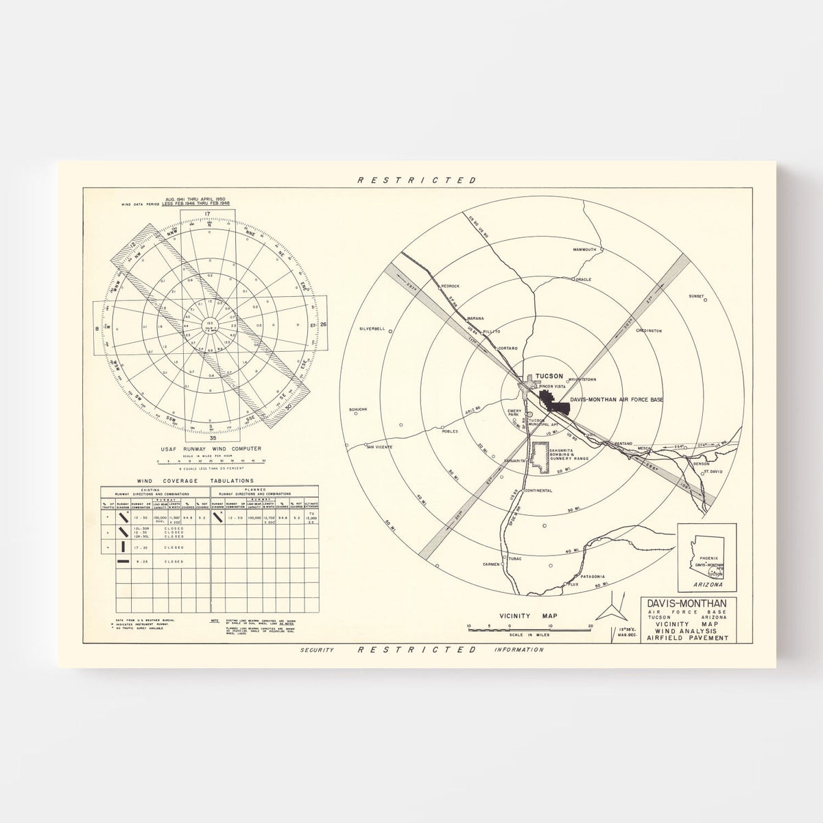 Vintage Map of the Davis-Monthan Air Force Base Vicinity, 1951