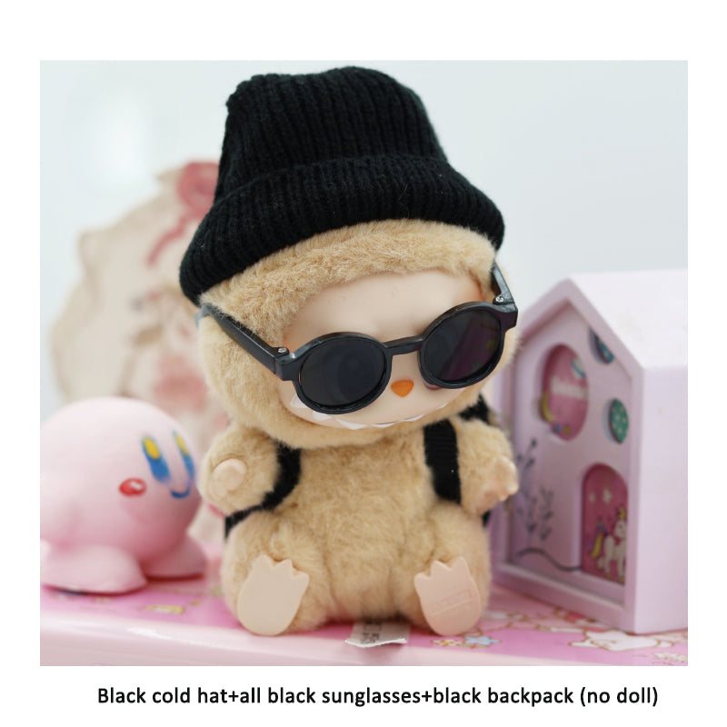 Accessories only Labubu Sitting Party Baby Clothes Black Cold Hat Sunglasses Backpack Trendy Set Labubu Accessories