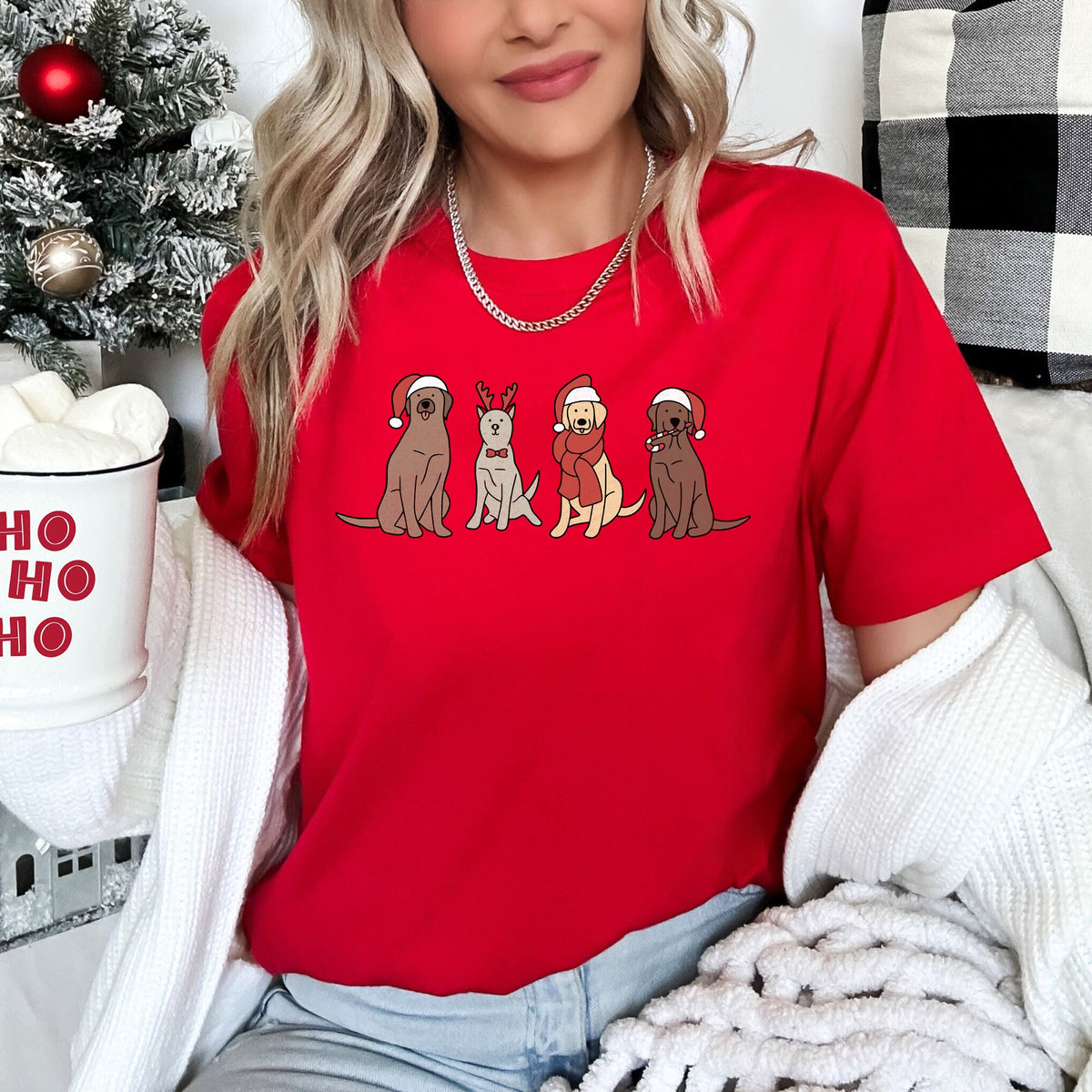 Adorable Christmas Dogs With Reindeer Santa And Retro Holiday Scene Classic Graphic Tee