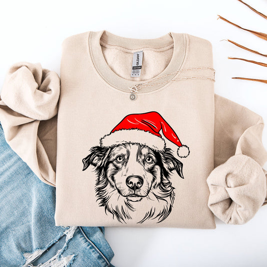 Australian Shepherd Santa Dog Lover Christmas Festive Holiday Graphic Sweatshirt