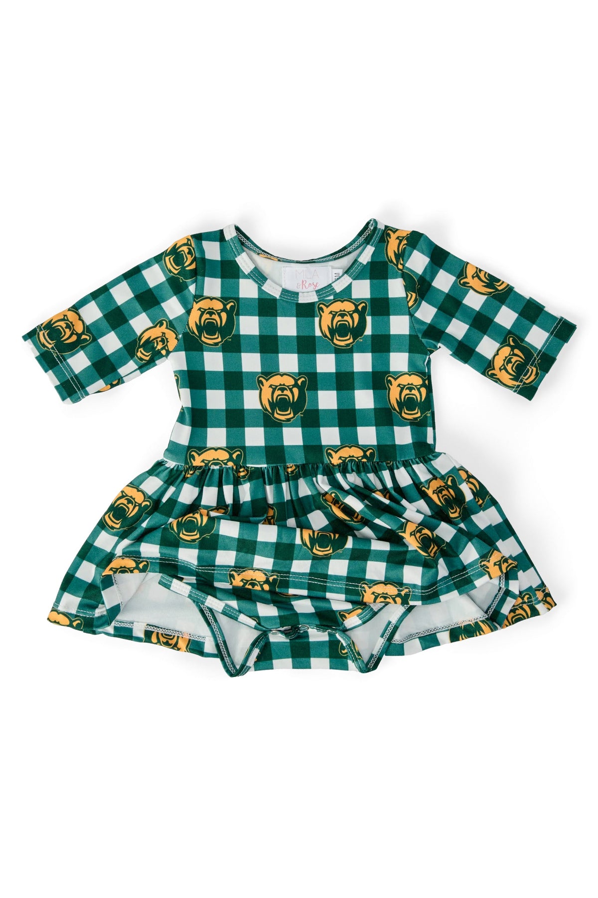 Baylor Plaid Bear 3/4 Sleeve Twirl Bodysuit