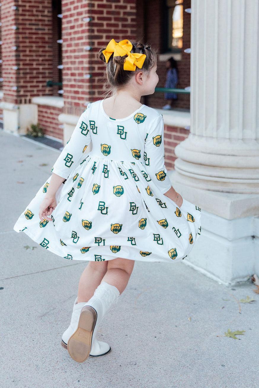 SALE Baylor White Bear 3/4 Sleeve Pocket Twirl Dress