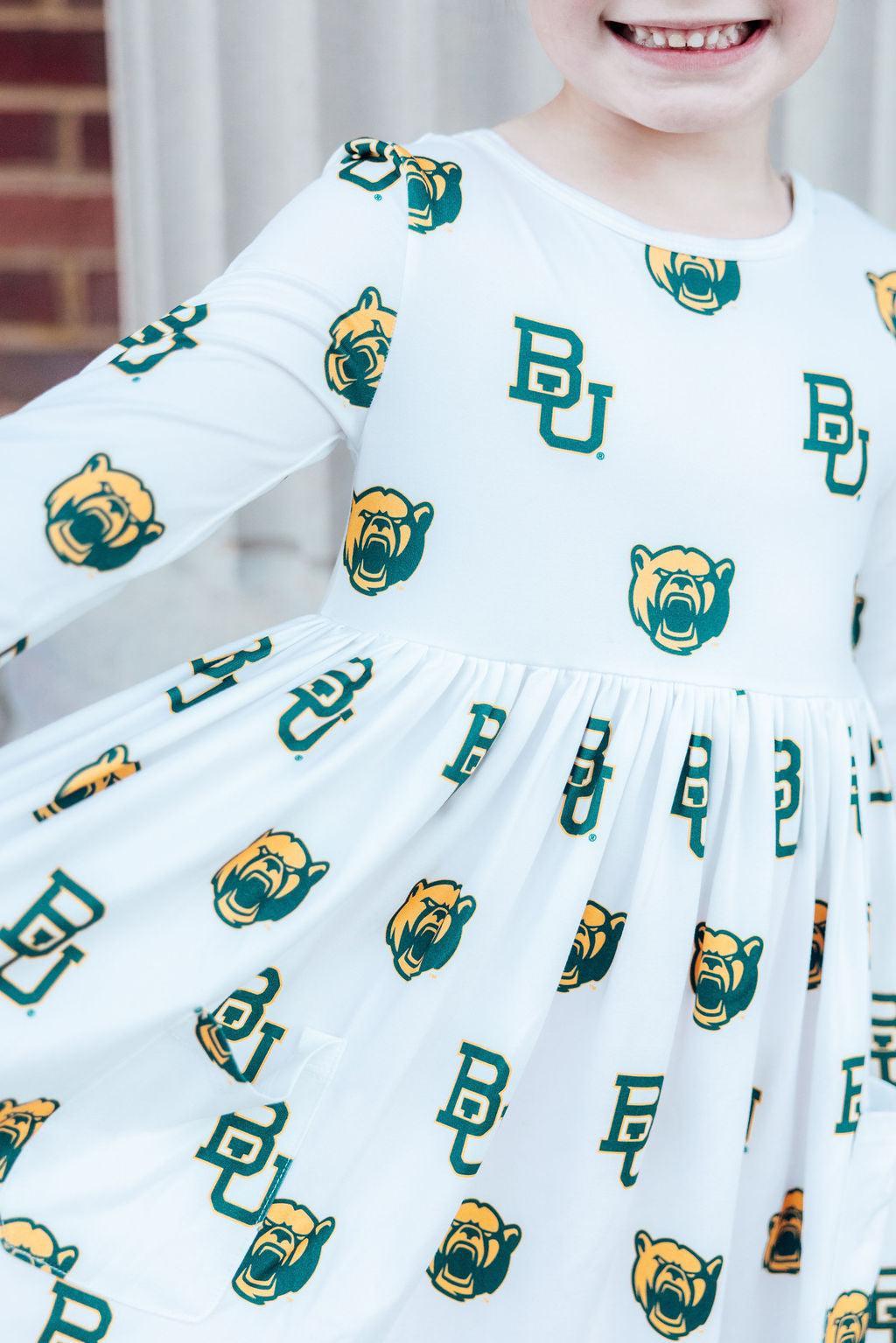 SALE Baylor White Bear 3/4 Sleeve Pocket Twirl Dress