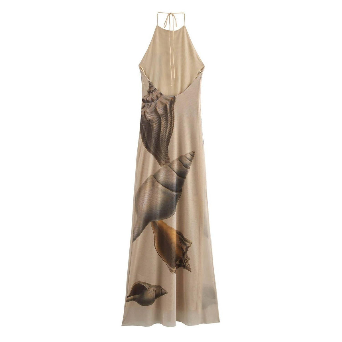 Beach Seashell Print Halterneck Mesh Maxi Dress [Sizes S-L]