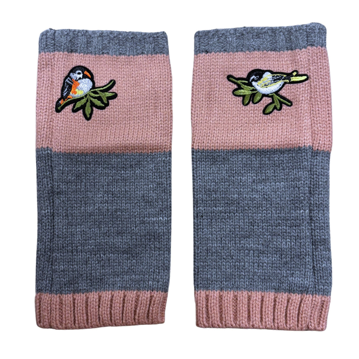 Bird Applique Arm Warmers | Fingerless Gloves in Black, Pink, or Green