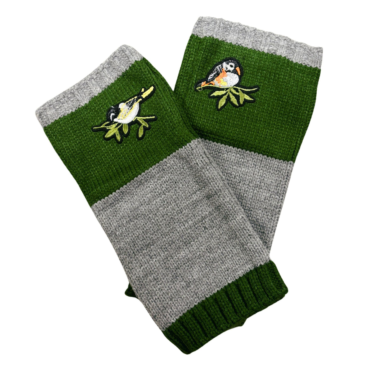 Bird Applique Arm Warmers | Fingerless Gloves in Black, Pink, or Green