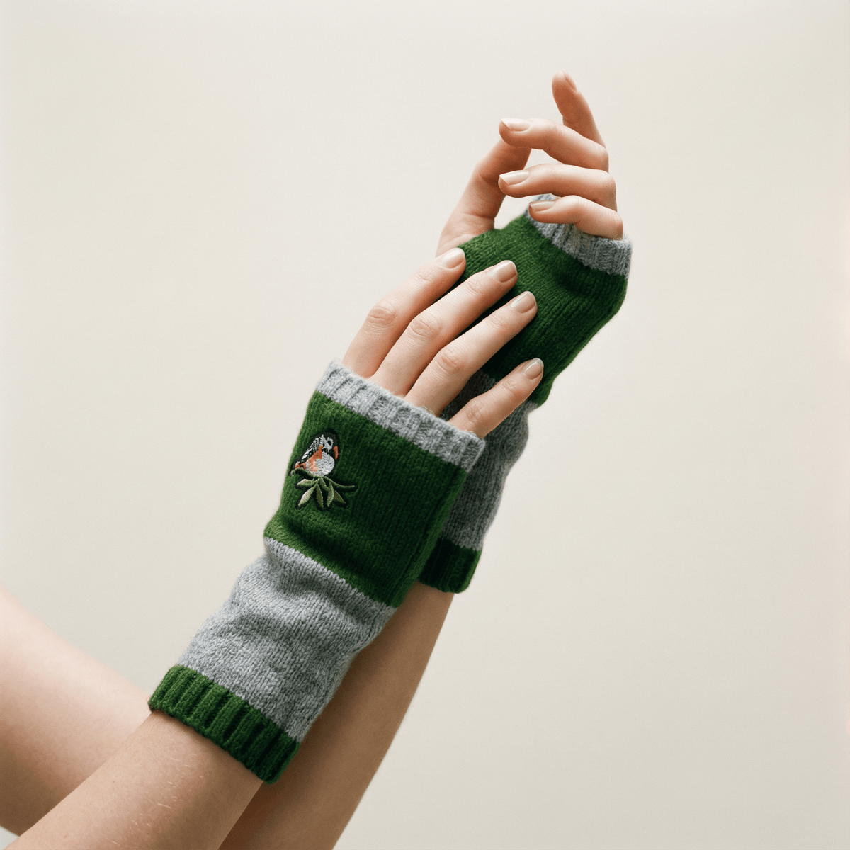 Bird Applique Arm Warmers | Fingerless Gloves in Black, Pink, or Green