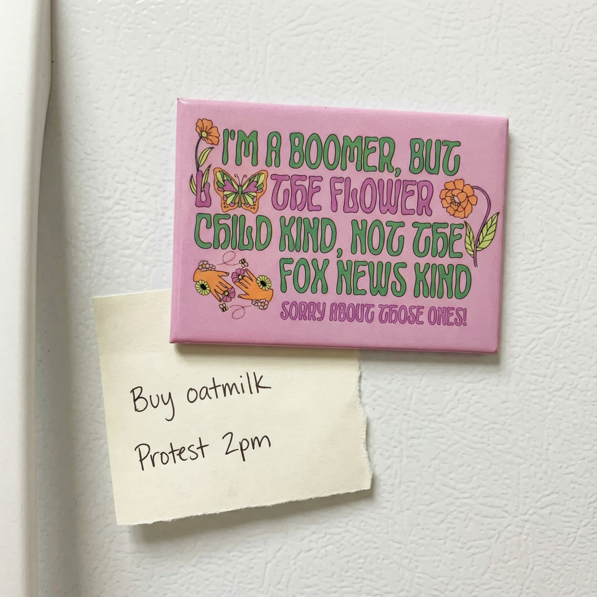Boomer But Not the Fox News Kind Tote Bag and Magnet Bundle | Canvas Tote and Glossy Refrigerator Magnet