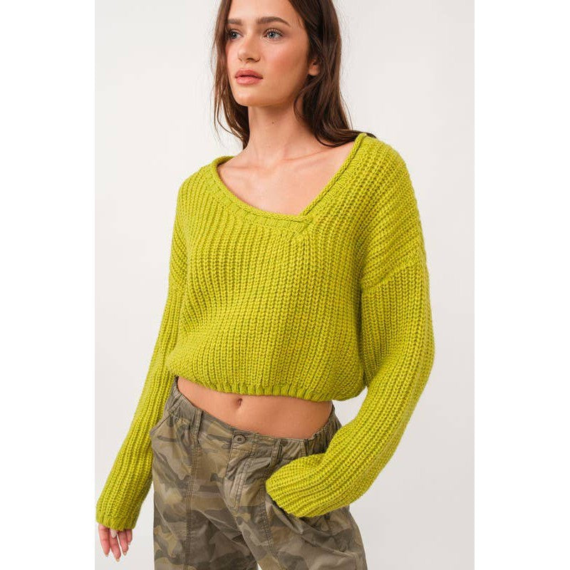 Brat Green Asymmetric Neckline Knit Crop Top Sweater [Size SM Remaining]