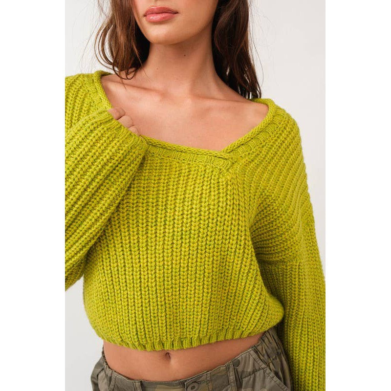 Brat Green Asymmetric Neckline Knit Crop Top Sweater [Size SM Remaining]