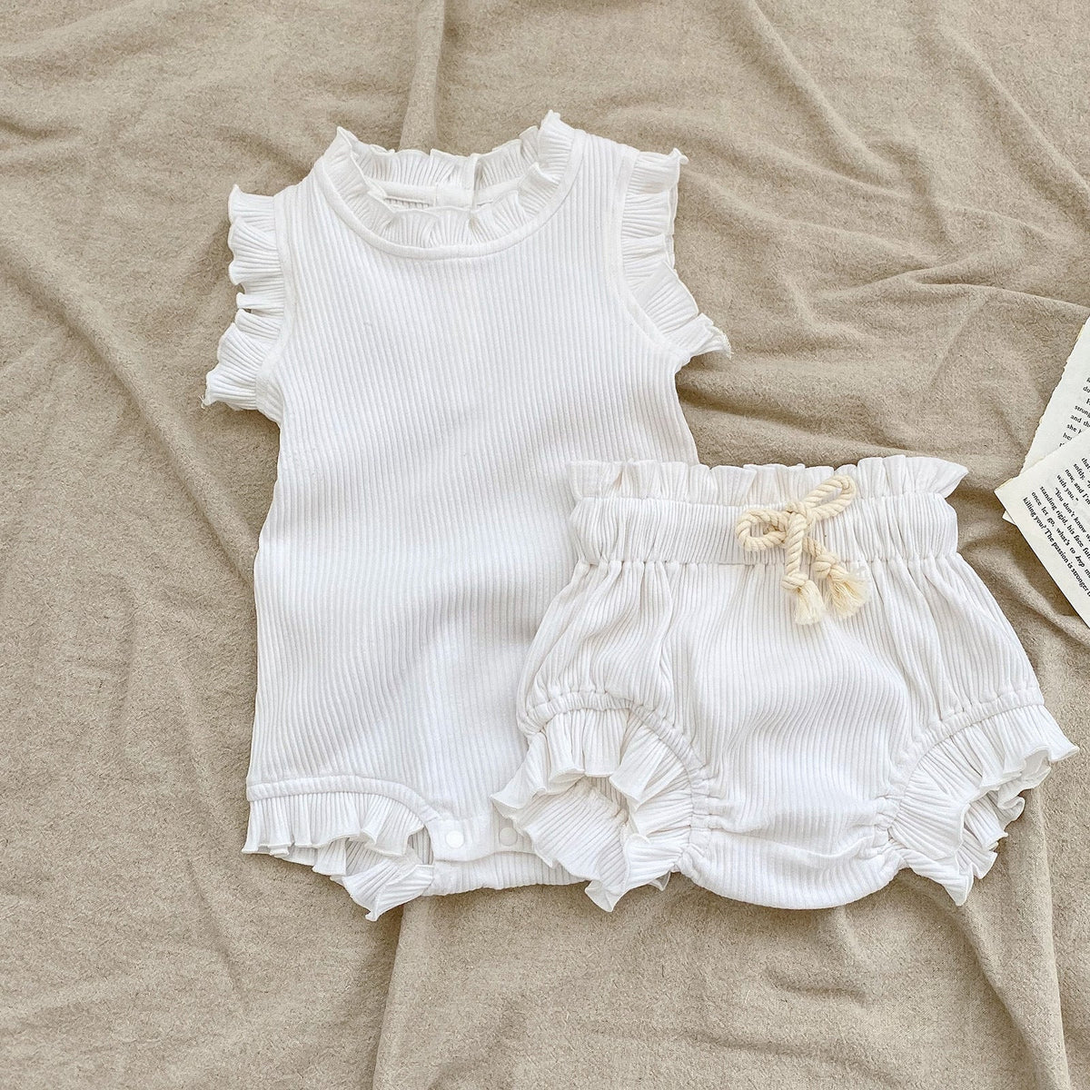 Baby Pit Thread Crawling Clothes Spring/Summer Wooden Ear Edge Girls' Harper+Drawstring Big PP Pants Set