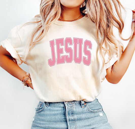 Retro Pink Jesus Vintage Christmas Religious Artwork For Holiday Wear Comfort Colors Tee