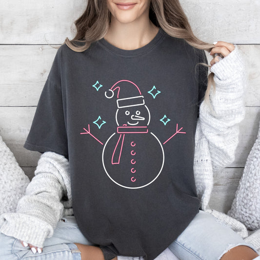 Cute Snowman Christmas Vintage Cozy Illustration With Retro Charm And Winter Whimsy Comfort Colors Tee