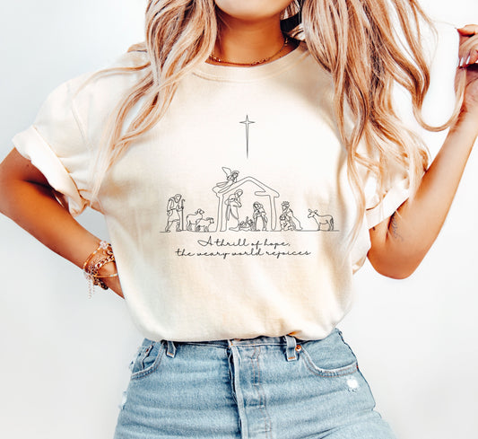 A Thrill Of Hope Nativity Comfort Colors Tee Vintage Christmas Seasonal Graphic Design