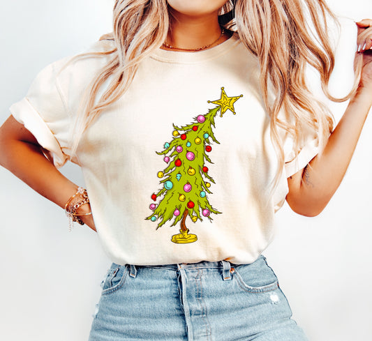 Retro Crooked Tree Vintage Christmas Ornament Scene With Cozy Seasonal Vibes And Nostalgic Warmth Comfort Colors Tee
