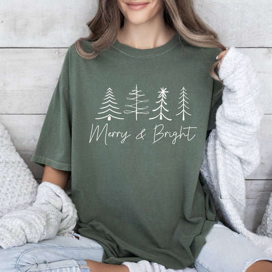 Chic Merry And Bright Vintage Christmas Cheer Script Logo Edition Comfort Colors Tee