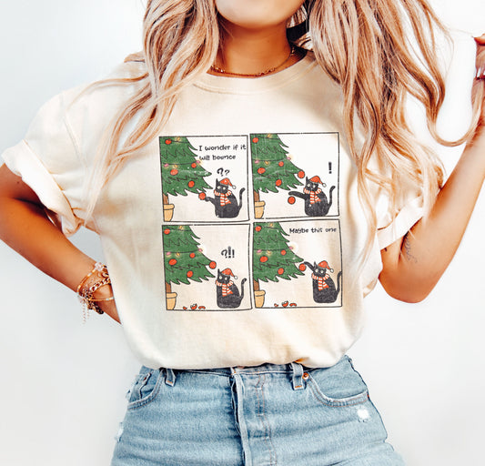 Vintage Christmas Cat Ornaments Retro Holiday Scene Design Vintage Charm Collectible Comfort Colors Tee