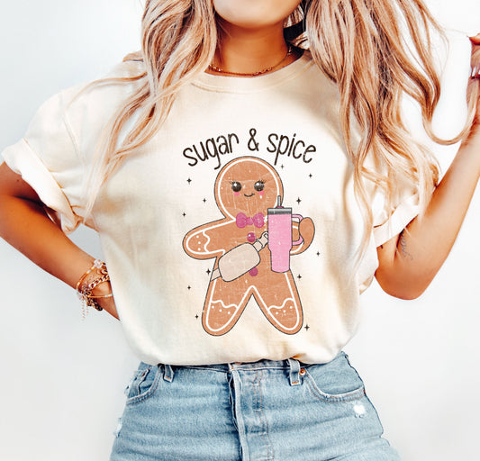 Sugar And Spice Christmas Vintage Cozy Graphic For Holiday Cheer Comfort Colors Tee