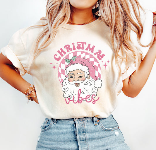 Vintage Christmas Vibes Santa Comfort Colors Tee