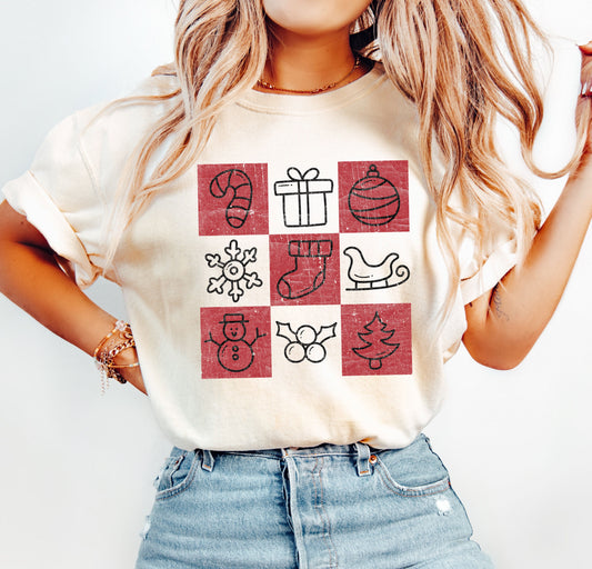 Vintage Christmas Icons Collection Classic Holiday Symbols Timeless Edition Comfort Colors Tee
