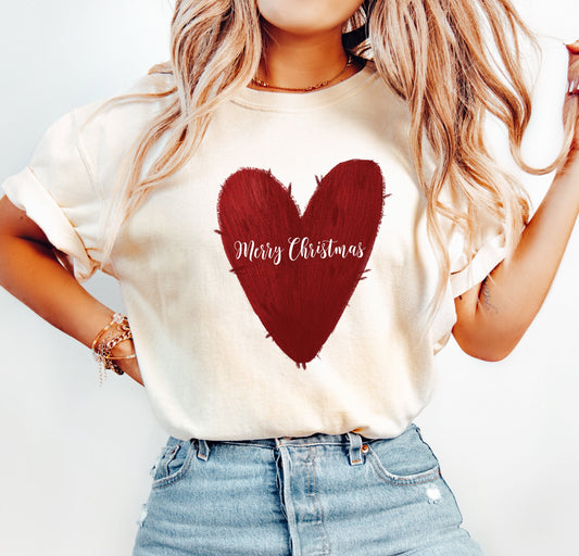 Merry Christmas Red Heart Retro Holiday Vintage-Inspired Seasonal Cheer Comfort Colors Tee