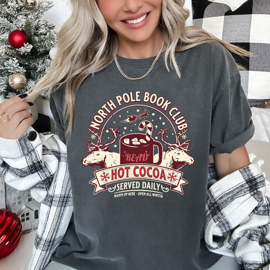 North Pole Book Club Retro Christmas Nostalgic Vintage Yuletide Reading Edition Cozy Readers Comfort Colors Tee