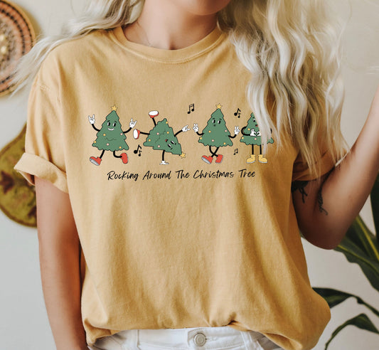 Rocking Around The Christmas Tree Holiday Edition Vintage Style Comfort Colors Tee