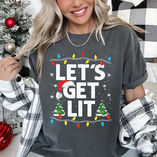 Let's Get Lit Retro Christmas Vintage Style Joyous Holiday Celebration Comfort Colors Tee