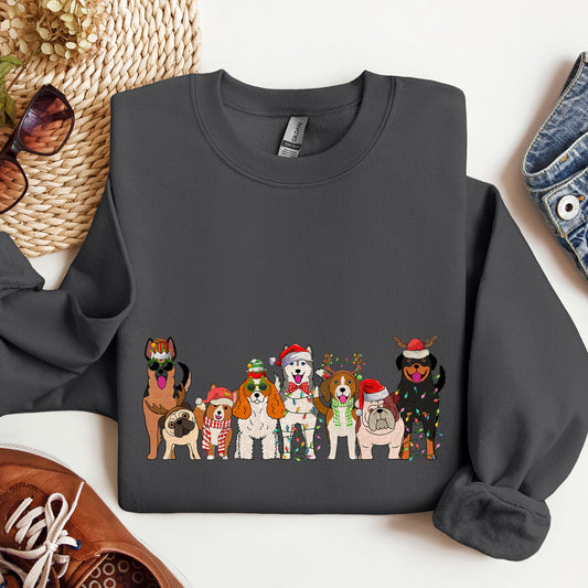 Christmas Dogs Santa Claus Illustration For Dog Lovers Pet Owners Cozy Holiday Sweatshirt