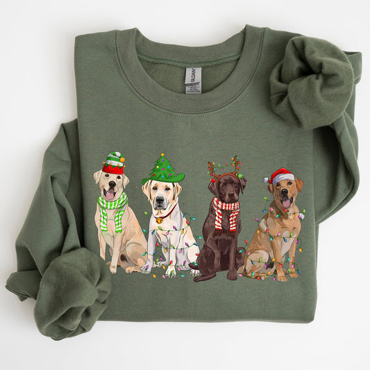 Christmas Dogs Retriever Labrador Santa Claus Holiday Scene Illustration Sweatshirt