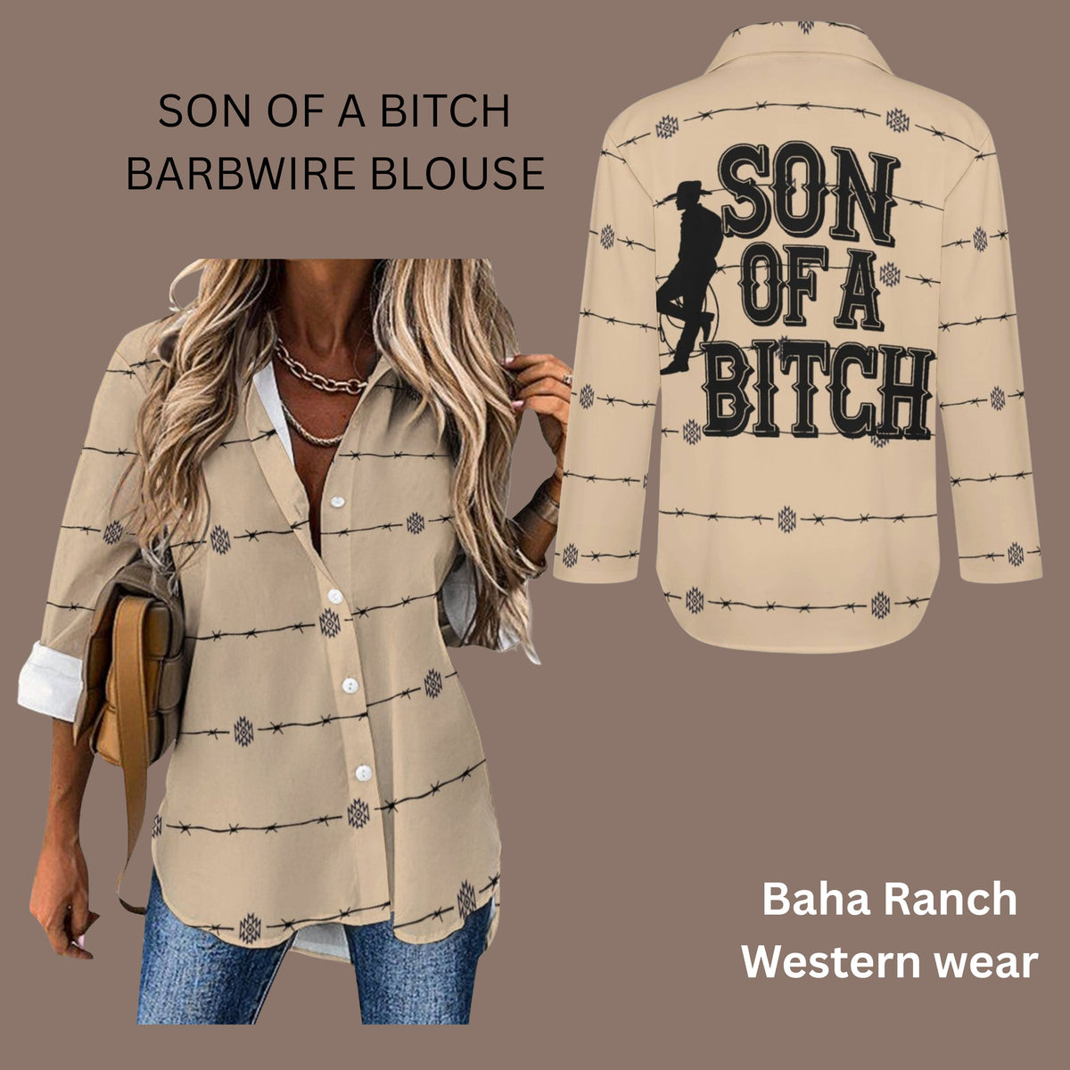 Baha Ranch Son of A Bitch Barbwire Button Up Blouse