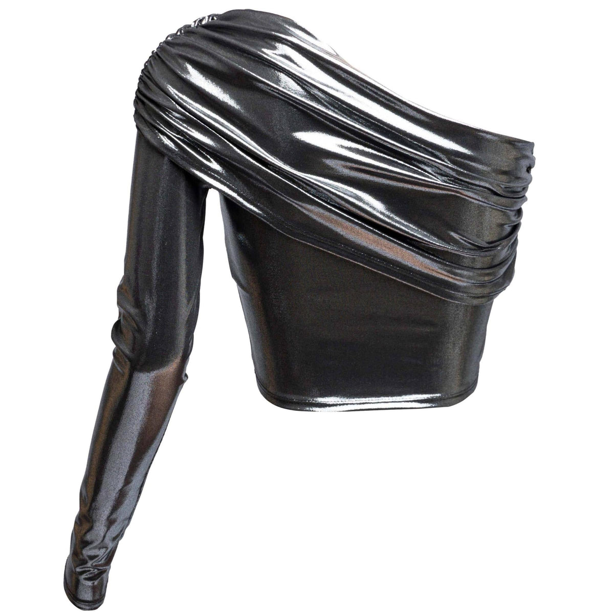 Fold Over One Shoulder Top in Liquid Metal [Sizes S-L]